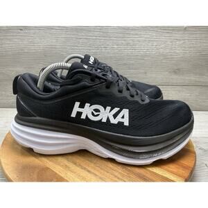 HOKA ONE ONE BONDI 8 RUNNING SHOES BLACK/ WHITE Womens 10 D